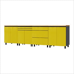 10' Premium Vespa Yellow Garage Cabinet System with Butcher Block Tops