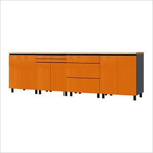 10' Premium Traffic Orange Garage Cabinet System with Butcher Block Tops