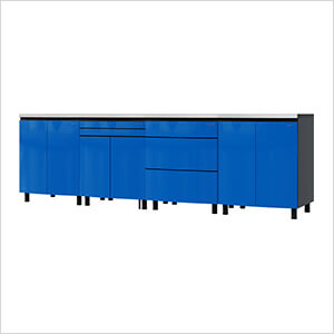 10' Premium Santorini Blue Garage Cabinet System with Stainless Steel Tops