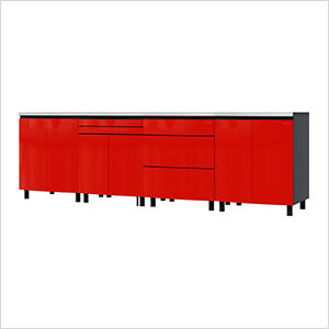 10' Premium Cayenne Red Garage Cabinet System with Stainless Steel Tops