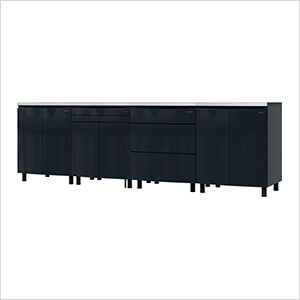 10' Premium Karbon Black Garage Cabinet System with Stainless Steel Tops