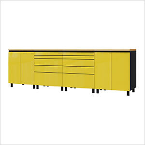 10' Premium Vespa Yellow Garage Cabinet System with Butcher Block Tops