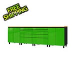Contur Cabinet 10' Premium Lime Green Garage Cabinet System with Butcher Block Tops