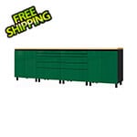 Contur Cabinet 10' Premium Racing Green Garage Cabinet System with Butcher Block Tops