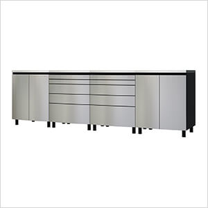 10' Premium Stainless Steel Garage Cabinet System with Stainless Steel Tops