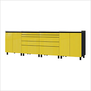 10' Premium Vespa Yellow Garage Cabinet System with Stainless Steel Tops