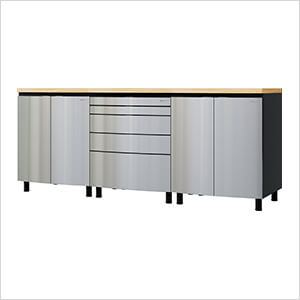 7.5' Premium Stainless Steel Garage Cabinet System with Butcher Block Tops