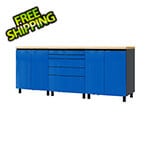 Contur Cabinet 7.5' Premium Santorini Blue Garage Cabinet System with Butcher Block Tops