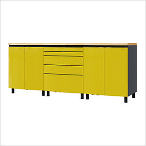 7.5' Premium Vespa Yellow Garage Cabinet System with Butcher Block Tops