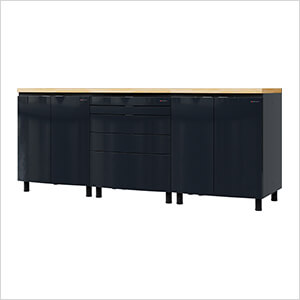 7.5' Premium Karbon Black Garage Cabinet System with Butcher Block Tops