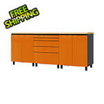 Contur Cabinet 7.5' Premium Traffic Orange Garage Cabinet System with Butcher Block Tops