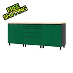 Contur Cabinet 7.5' Premium Racing Green Garage Cabinet System with Butcher Block Tops