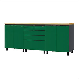 7.5' Premium Racing Green Garage Cabinet System with Butcher Block Tops