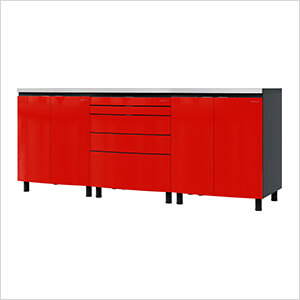 7.5' Premium Cayenne Red Garage Cabinet System with Stainless Steel Tops