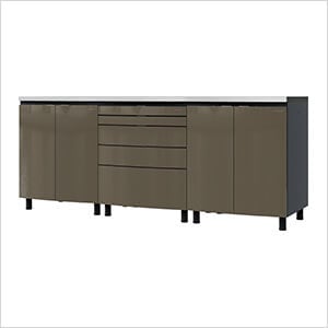 7.5' Premium Terra Grey Garage Cabinet System with Stainless Steel Tops