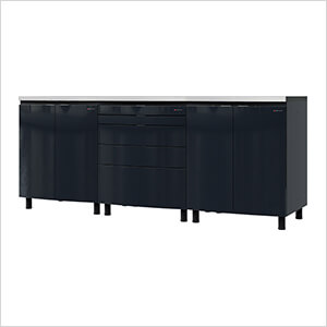 7.5' Premium Karbon Black Garage Cabinet System with Stainless Steel Tops