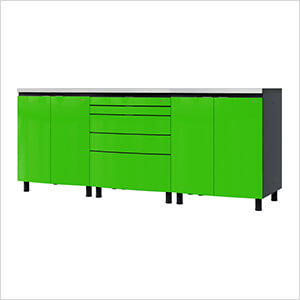 7.5' Premium Lime Green Garage Cabinet System with Stainless Steel Tops