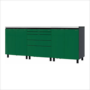 7.5' Premium Racing Green Garage Cabinet System with Stainless Steel Tops