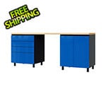 Contur Cabinet 7.5' Premium Santorini Blue Garage Cabinet System with Butcher Block Tops