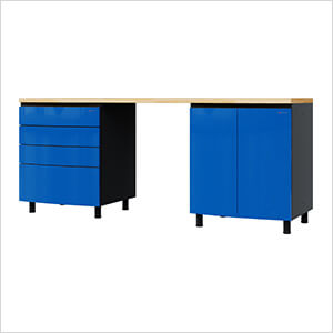 7.5' Premium Santorini Blue Garage Cabinet System with Butcher Block Tops