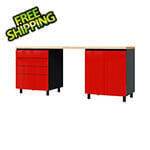 Contur Cabinet 7.5' Premium Cayenne Red Garage Cabinet System with Butcher Block Tops