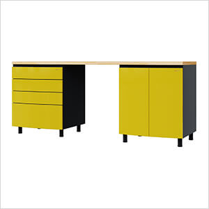 7.5' Premium Vespa Yellow Garage Cabinet System with Butcher Block Tops