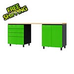 Contur Cabinet 7.5' Premium Lime Green Garage Cabinet System with Butcher Block Tops