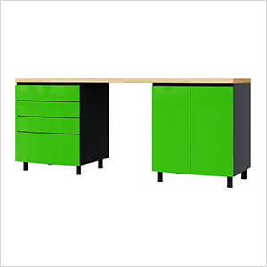 7.5' Premium Lime Green Garage Cabinet System with Butcher Block Tops