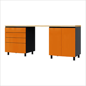 7.5' Premium Traffic Orange Garage Cabinet System with Butcher Block Tops