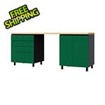 Contur Cabinet 7.5' Premium Racing Green Garage Cabinet System with Butcher Block Tops