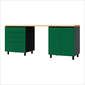 7.5' Premium Racing Green Garage Cabinet System with Butcher Block Tops