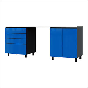 7.5' Premium Santorini Blue Garage Cabinet System with Stainless Steel Tops