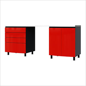 7.5' Premium Cayenne Red Garage Cabinet System with Stainless Steel Tops