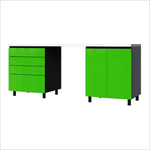 7.5' Premium Lime Green Garage Cabinet System with Stainless Steel Tops