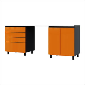 7.5' Premium Traffic Orange Garage Cabinet System with Stainless Steel Tops