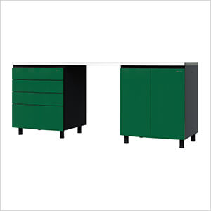 7.5' Premium Racing Green Garage Cabinet System with Stainless Steel Tops