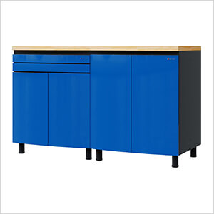 5' Premium Santorini Blue Garage Cabinet System with Butcher Block Tops