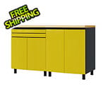 Contur Cabinet 5' Premium Vespa Yellow Garage Cabinet System with Butcher Block Tops