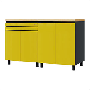 5' Premium Vespa Yellow Garage Cabinet System with Butcher Block Tops