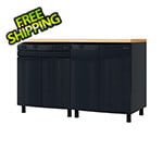 Contur Cabinet 5' Premium Karbon Black Garage Cabinet System with Butcher Block Tops