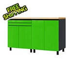 Contur Cabinet 5' Premium Lime Green Garage Cabinet System with Butcher Block Tops
