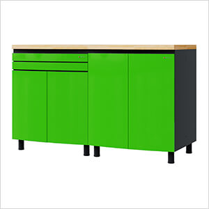 5' Premium Lime Green Garage Cabinet System with Butcher Block Tops