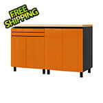 Contur Cabinet 5' Premium Traffic Orange Garage Cabinet System with Butcher Block Tops