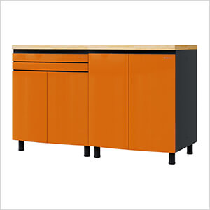 5' Premium Traffic Orange Garage Cabinet System with Butcher Block Tops