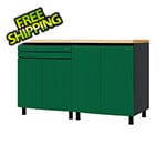 Contur Cabinet 5' Premium Racing Green Garage Cabinet System with Butcher Block Tops