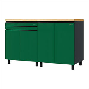 5' Premium Racing Green Garage Cabinet System with Butcher Block Tops