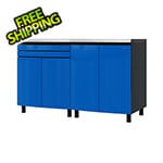 Contur Cabinet 5' Premium Santorini Blue Garage Cabinet System with Stainless Steel Tops