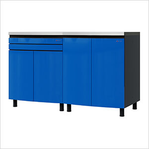 5' Premium Santorini Blue Garage Cabinet System with Stainless Steel Tops