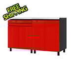Contur Cabinet 5' Premium Cayenne Red Garage Cabinet System with Stainless Steel Tops