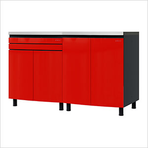 5' Premium Cayenne Red Garage Cabinet System with Stainless Steel Tops